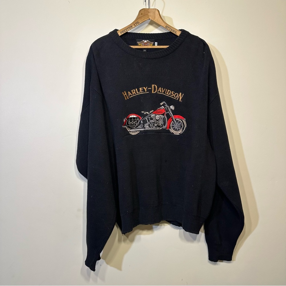 Harley-Davidson Black Crewneck Sweater with Embroidered motorcycle